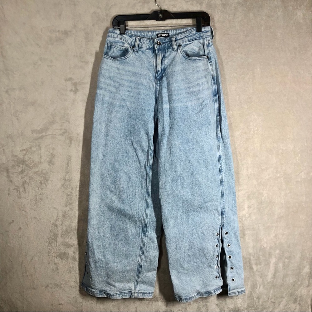 Hot Topic Wide Leg‎ Lace Up Jeans Size 9 Blue Heart Pockets Nu Mall Goth E-Girl